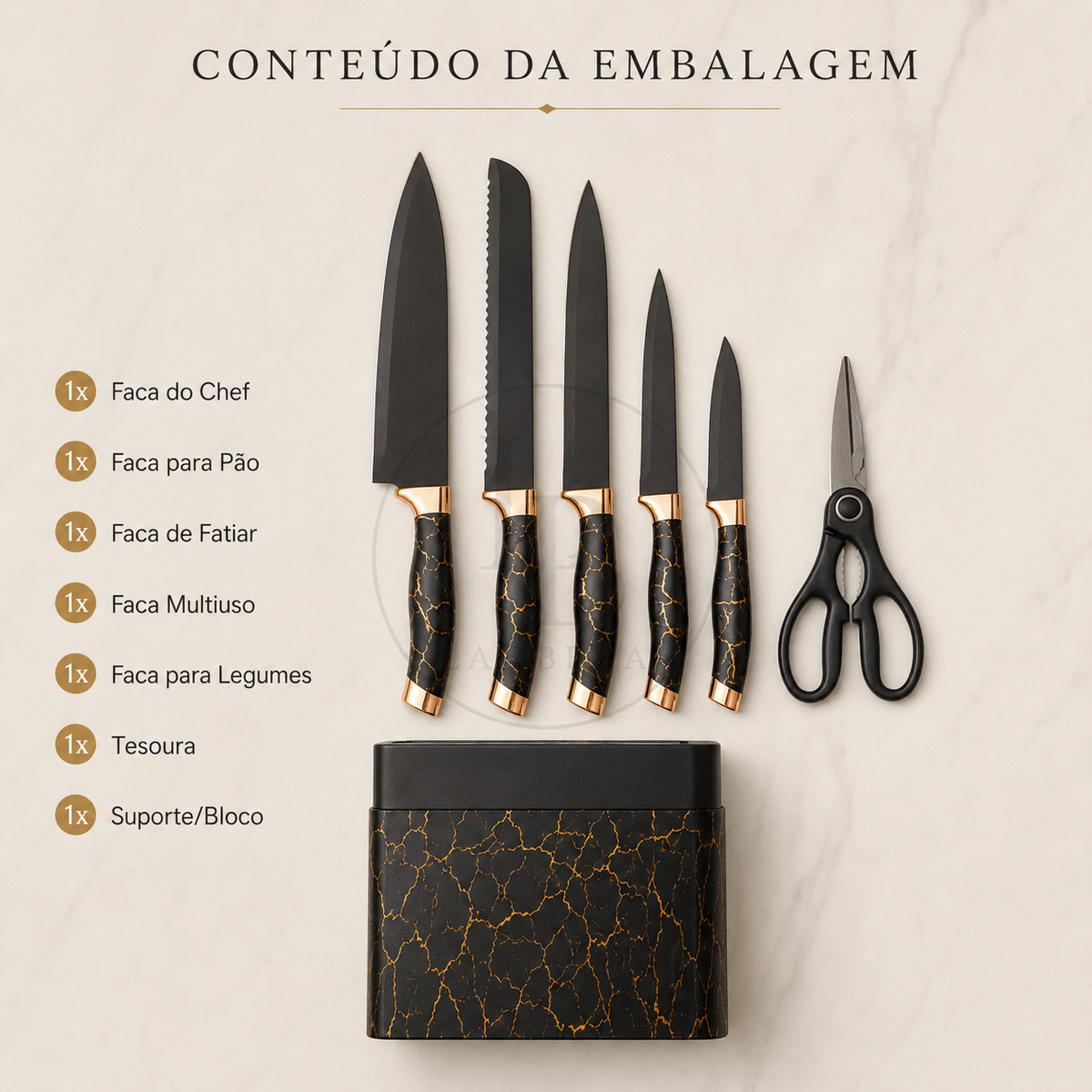 Jogo de Facas Marmorizadas MarbleChef | Larbela