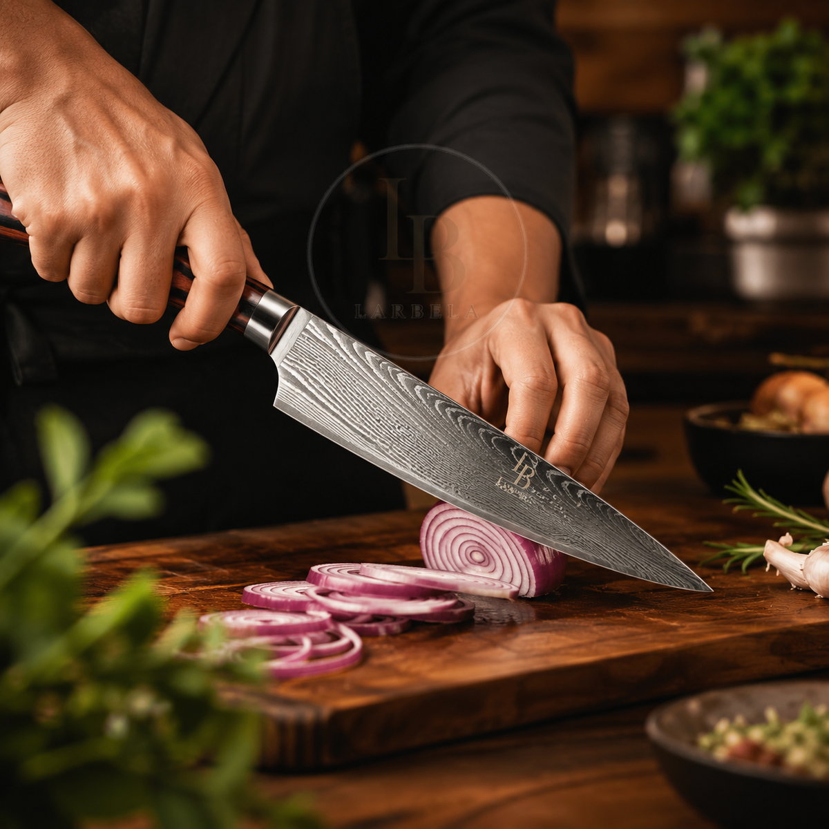 Faca Chef em Aço Damasco EdgeMaster | Larbela