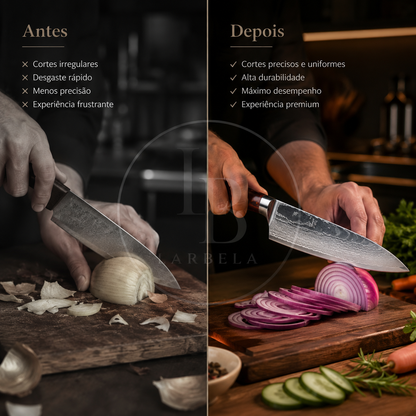 Faca Chef em Aço Damasco EdgeMaster | Larbela